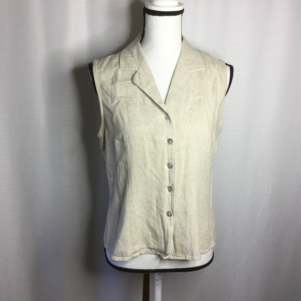 CAMILLE CLAUDEL Linen Sleeveless Beige Career Top